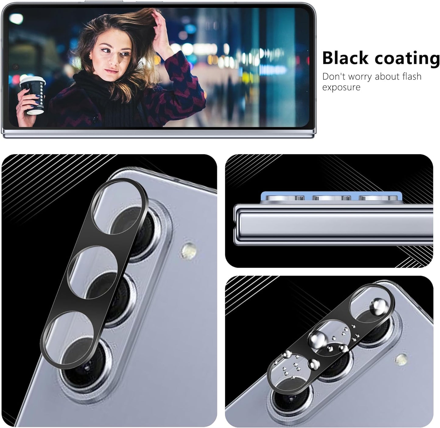 JZG [2+2er-Pack für Samsung Galaxy Z Fold 5 Displayschutzfolie, 2 Stück gehärtetes Glas vorne + 2 Stück Kameraobjektivschutz, hohe Klarheit, bruchfest, blasenfrei