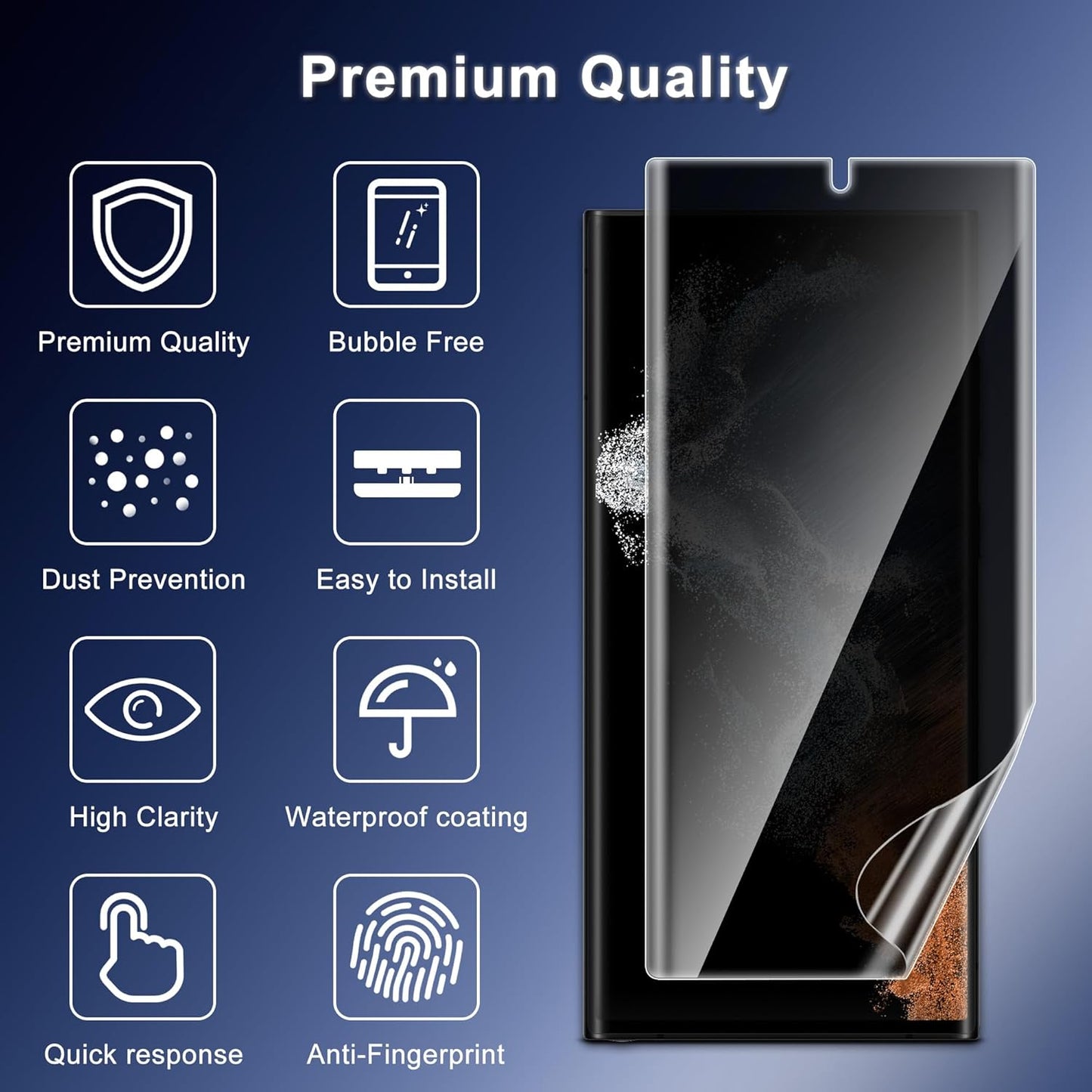 JZG 2 Pack Privacy Screen Protector for Samsung Galaxy S22 Ultra, Anti Spy S22 Ultra Soft Film With Fingerprint Compatibility, Bubble Free