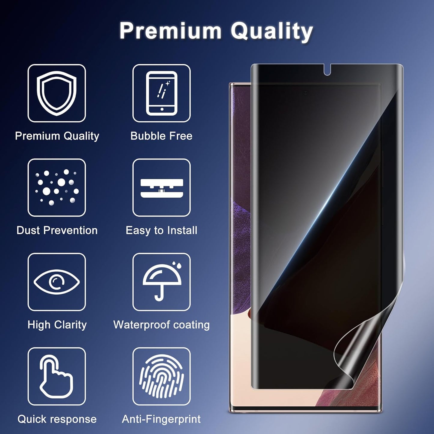 JZG 2 Pack Privacy Screen Protector for Samsung Galaxy Note 20 Ultra, Anti Spy Note 20 Ultra Soft Film With Fingerprint Compatibility, Bubble Free