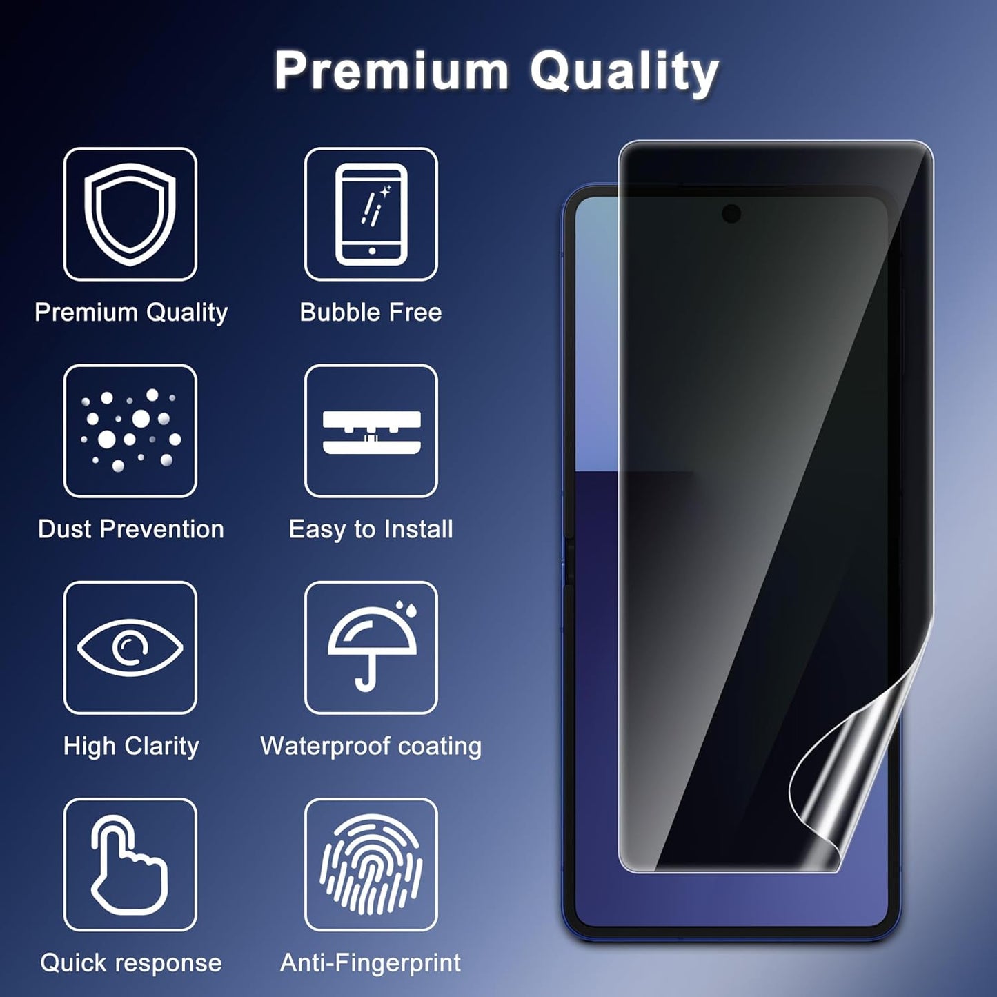 JZG 4 Pack for Samsung Galaxy Z Flip 7 Screen Protector, 2 Pack Inside Anti Spy Film + 2 Pack Front Tempered Glass With Fingerprint Compatibility, Bubble Free