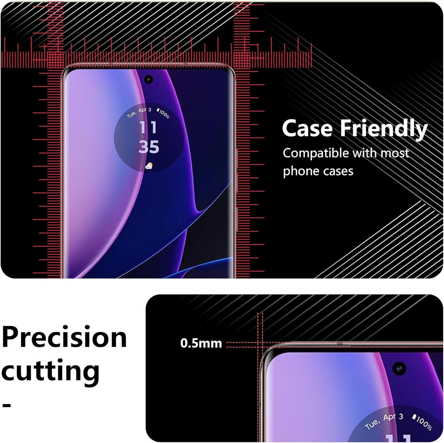 JZG For Motorola Edge 2023 Screen Protector, 2 Front Tempered Glass, High Clarity, Anti-Shatter, Bubble Free, Touch Sensitive, for Motorola Edge 2023 5G