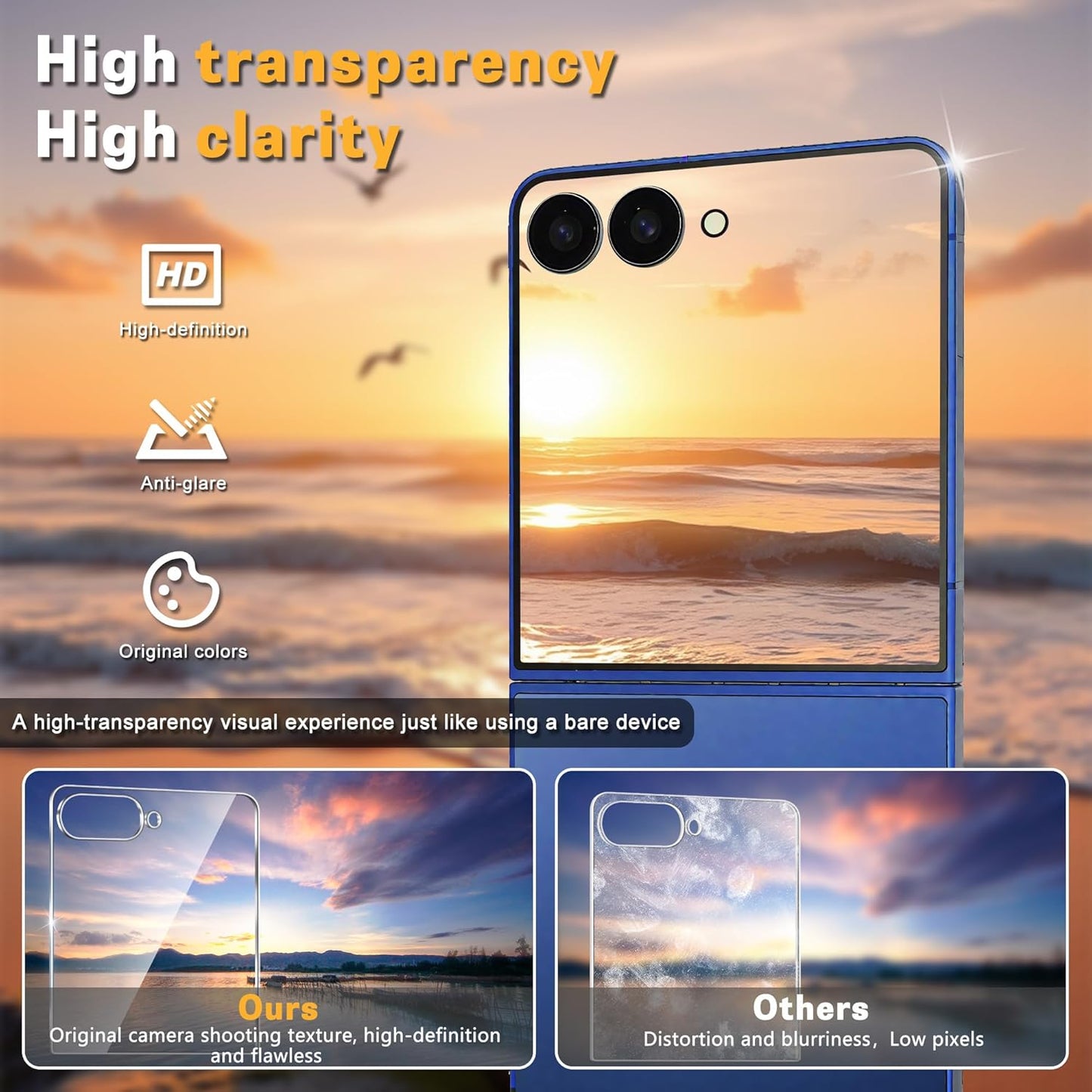 JZG 4 Pack for Samsung Galaxy Z Flip 7 Screen Protector, 2 Pack Inside Flexible Film + 2 Pack Front Tempered Glass With Fingerprint Compatibility, Bubble Free