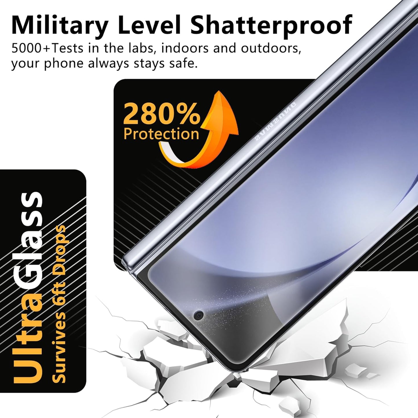 JZG [2+2er-Pack für Samsung Galaxy Z Fold 5 Displayschutzfolie, 2 Stück gehärtetes Glas vorne + 2 Stück Kameraobjektivschutz, hohe Klarheit, bruchfest, blasenfrei