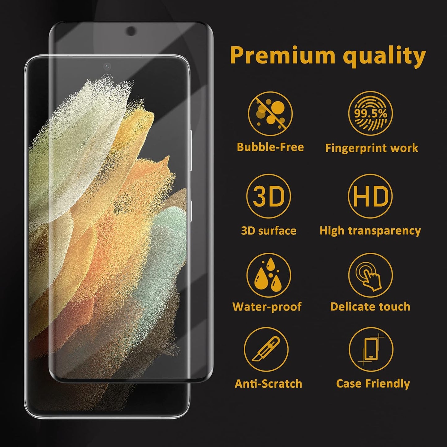 WILLONE 2+2 Pack Designed For S21 Ultra Screen Protector, Impact-Resistant, Ultrasonic Fingerprint Compatible, Easy Installation, Screen Protectors S21 Ultra