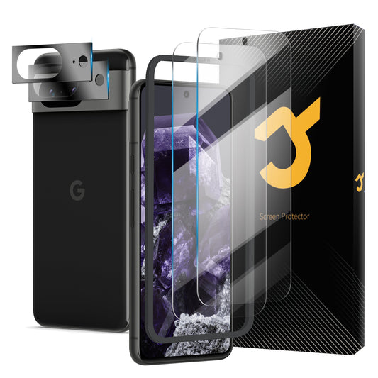 JZG 2+2+1 Stück für Google Pixel 8a Panzer Schutz Glas und Kamera Schutzfolie, 9H Härte, HD Klar, Unterstützt Fingerabdruck-ID, Displayschutzfolie für Pixel 8a