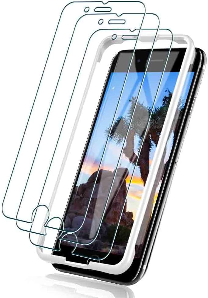 JZG 3 Pack Screen Protector Compatible with New iPhone SE 3 5G (2022) / iPhone SE 2020/ iPhone SE2 / iPhone 7 / iPhone 8, Tempered Glass, Case Friendly, Alignment Frame Easy Installation, 3D Touch