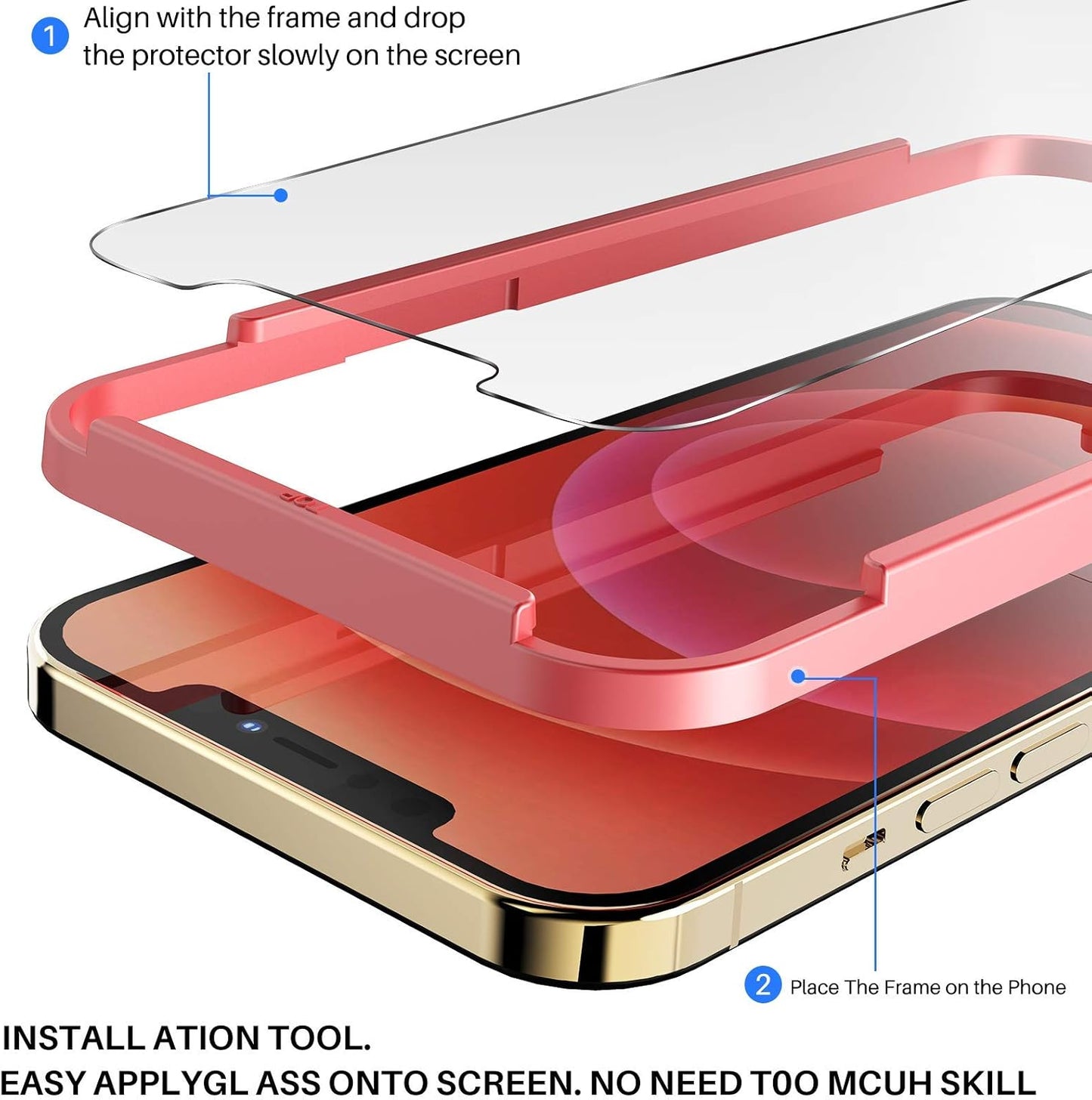 JZG Compatible for iPhone 12 and Compatible for iPhone 12 Pro Screen Protector 3 Pack Premium Tempered Glass 0.26mm 9H Hardness 2.5D Film Easy install 6.1 inch