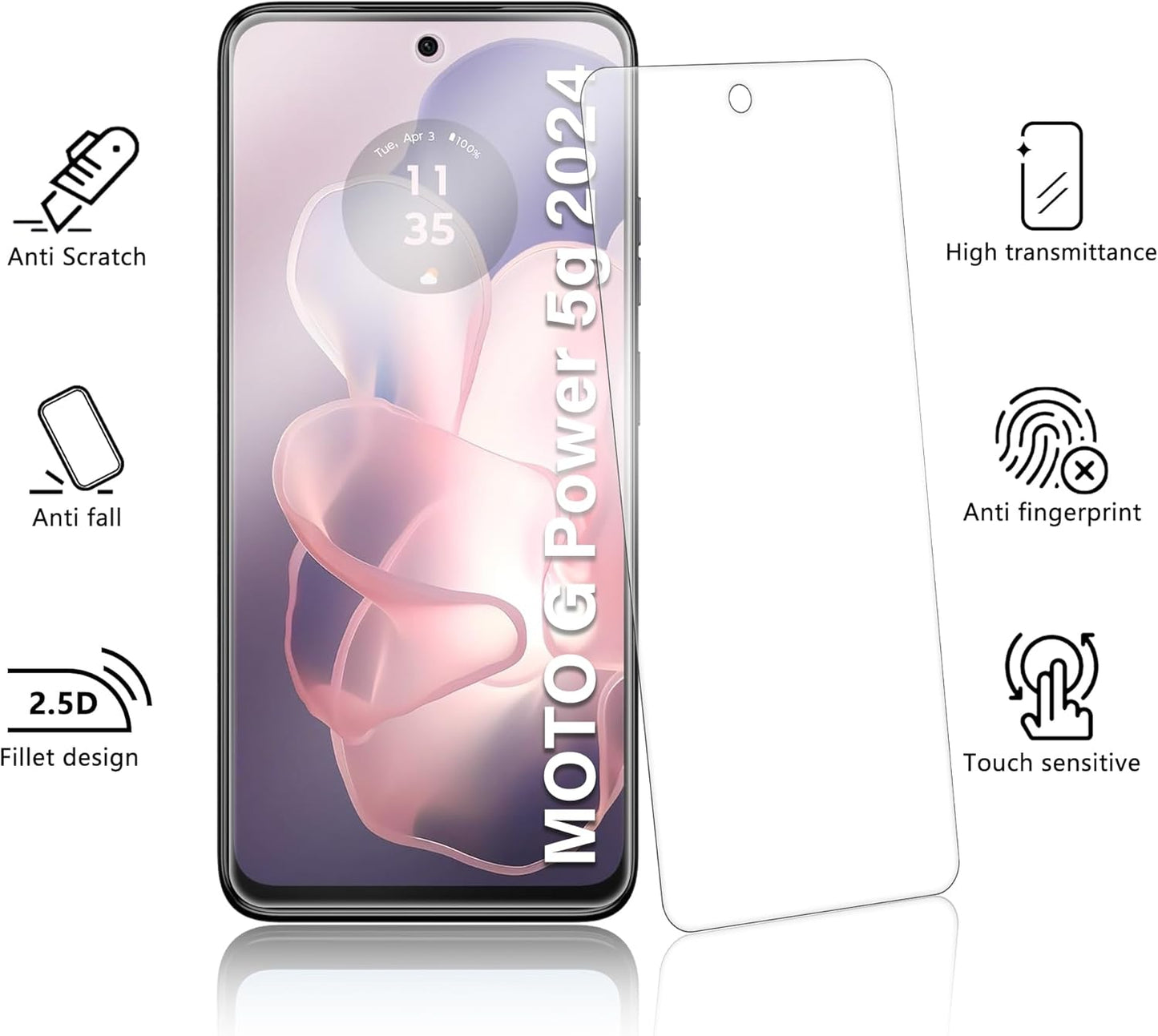 JZG For Motorola Moto G Power 5G 2024 Screen Protector,3 Front Tempered Glass,High Clarity,Anti-Shatter,Bubble Free,Touch Sensitive,for Moto G Power 5G 2024