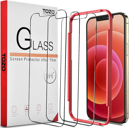 JZG Compatible for iPhone 12 and Compatible for iPhone 12 Pro Screen Protector 3 Pack Premium Tempered Glass 0.26mm 9H Hardness 2.5D Film Easy install 6.1 inch