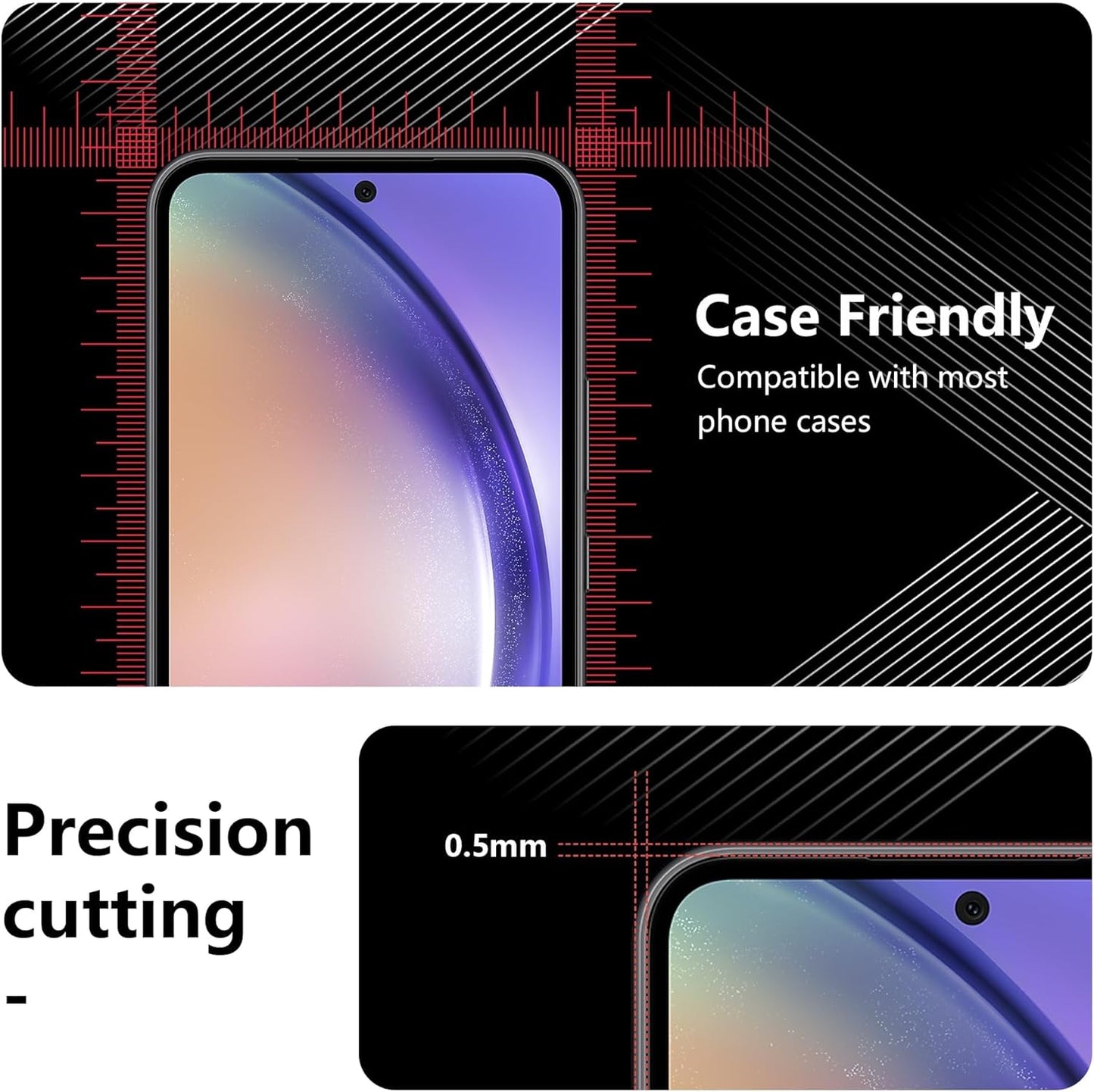 JZG (2+2) Screen Protector for Samsung Galaxy A54 5G 2 Pack + Camera Lens Protector 2 Pack, Ultra HD Tempered Glass for Samsung Galaxy A54