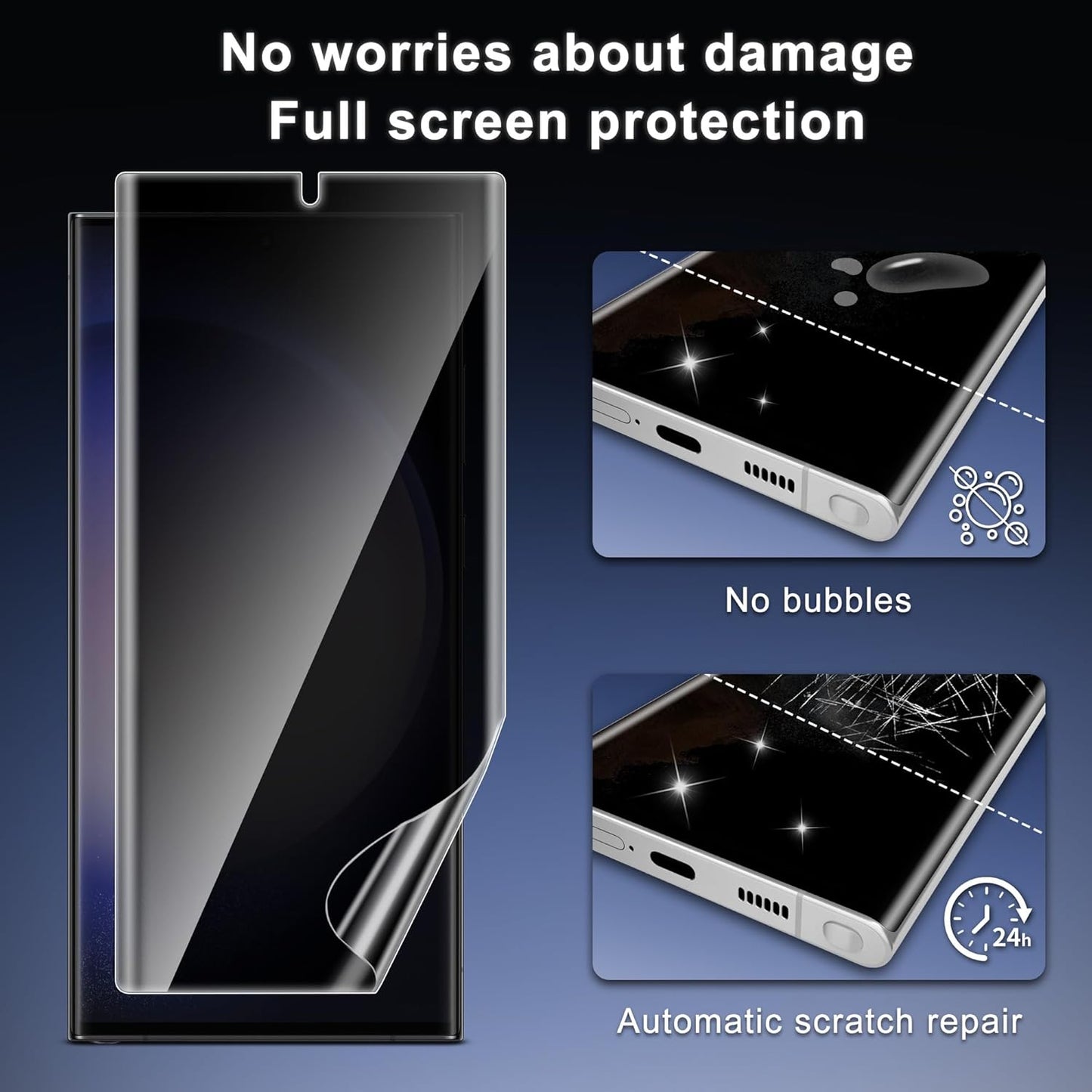 JZG 2 Pack Privacy Screen Protector for Samsung Galaxy S23 Ultra, Anti Spy S23 Ultra Soft Film With Fingerprint Compatibility, Bubble Free