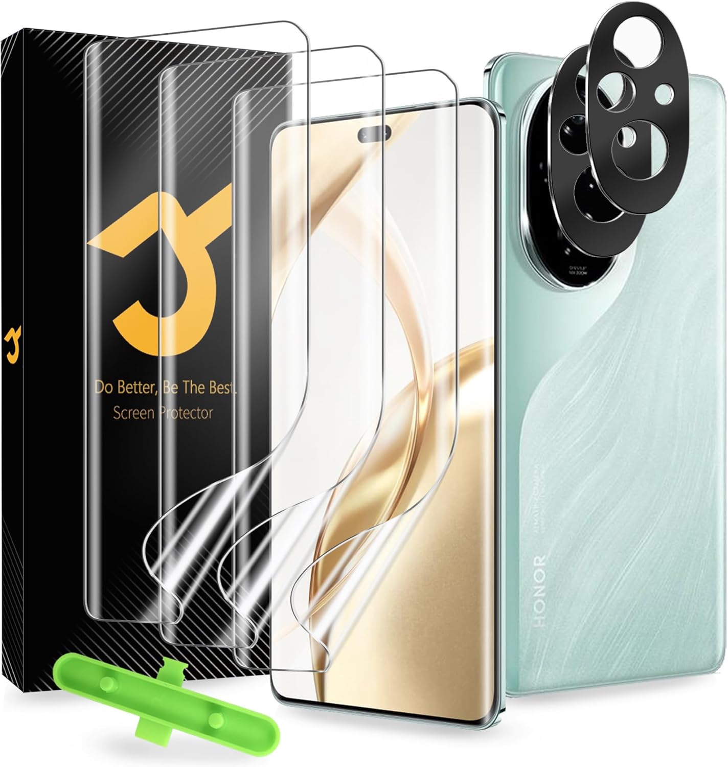 JZG 3+2 Pack for Honor 200 Pro Screen Protector[Not Glass], 3 Pack Flexible TPU Film, 2 Pack Camera Lens Protector, 10-second Self-Healing, Fit without Edge Lifting, Case Friendly