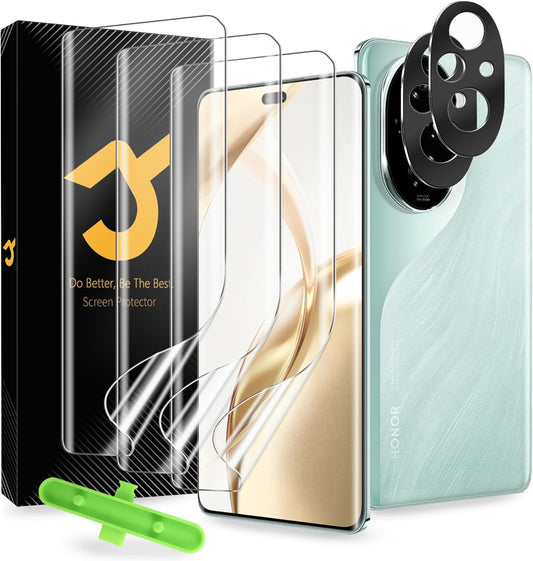 JZG 3+2 Pack for Honor 200 Pro Screen Protector[Not Glass], 3 Pack Flexible TPU Film, 2 Pack Camera Lens Protector, 10-second Self-Healing, Fit without Edge Lifting, Case Friendly