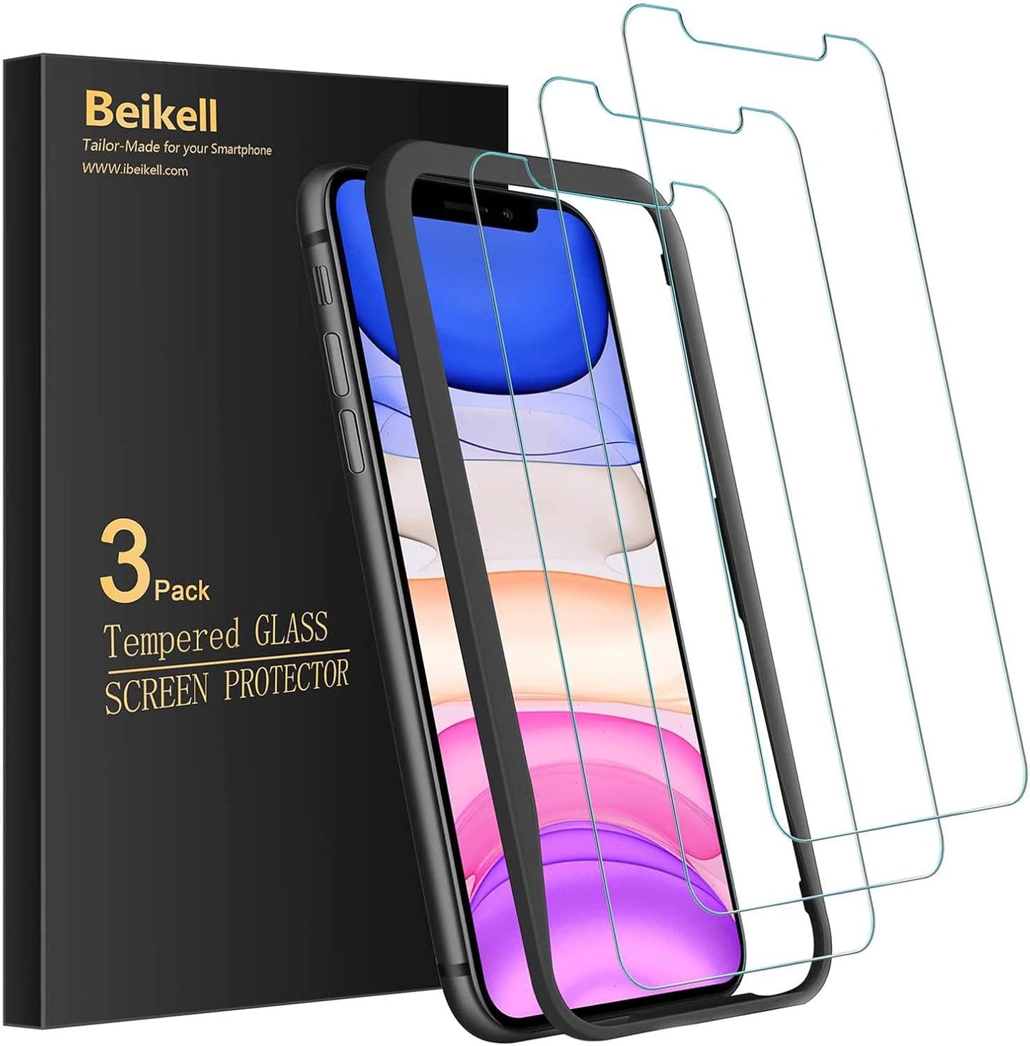 JZG 3 Pack Screen Protector Compatible with iPhone 11, iPhone XR with Positioning Aid, 9H Super Hardness, Bubble-Free and Scratch-Resistant