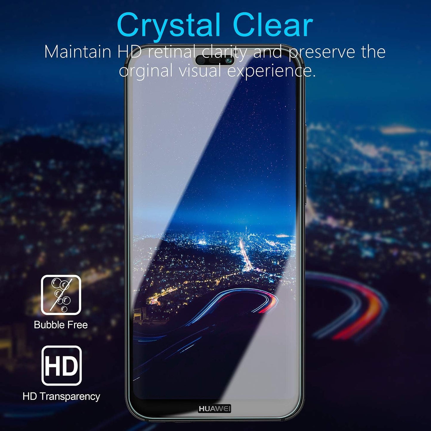 JZG [Pack of 2 Screen Protectors for Huawei P20 Lite, Full Coverage Protective Film with 9H Hardness, Anti-Scratch, Ultra Clear, Bubble-Free