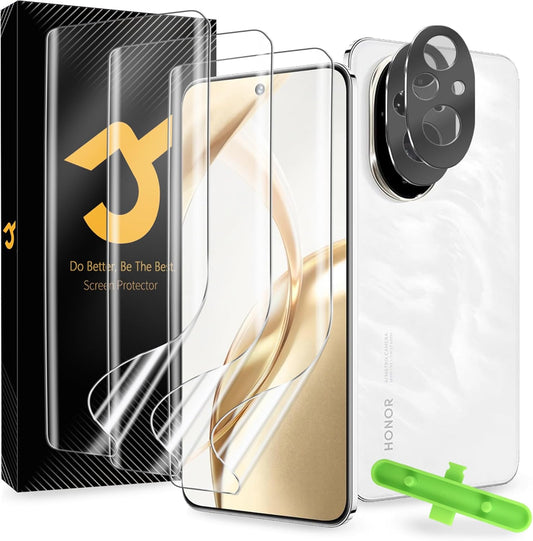 JZG 3+2 Pack for Honor 200 Screen Protector[Not Glass], 3 Pack Flexible TPU Film, 2 Pack Camera Lens Protector, 10-second Self-Healing, Fit without Edge Lifting, Case Friendly