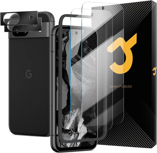 JZG (2+2) Screen Protector for Google Pixel 8a 5G 2 Pack + Camera Lens Protector 2 Pack, 9H Hardness, Anti Scratch, Case Friendly, Easy Installation, Ultra HD Tempered Glass for Google Pixel 8a