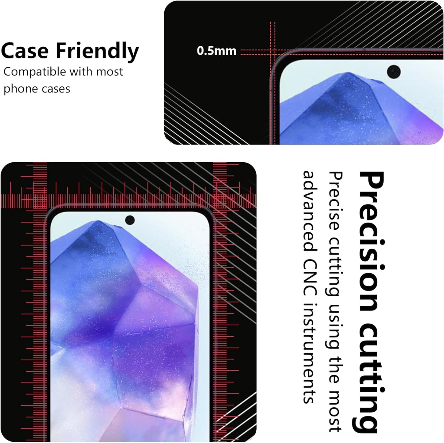 JZG (2+2 Screen Protector for Samsung Galaxy A55 5G 2 Pack + Camera Lens Protector 2 Pack, 9H Hardness, Anti Scratch, Easy Installation, Case Friendly, Ultra HD Tempered Glass for Samsung A55