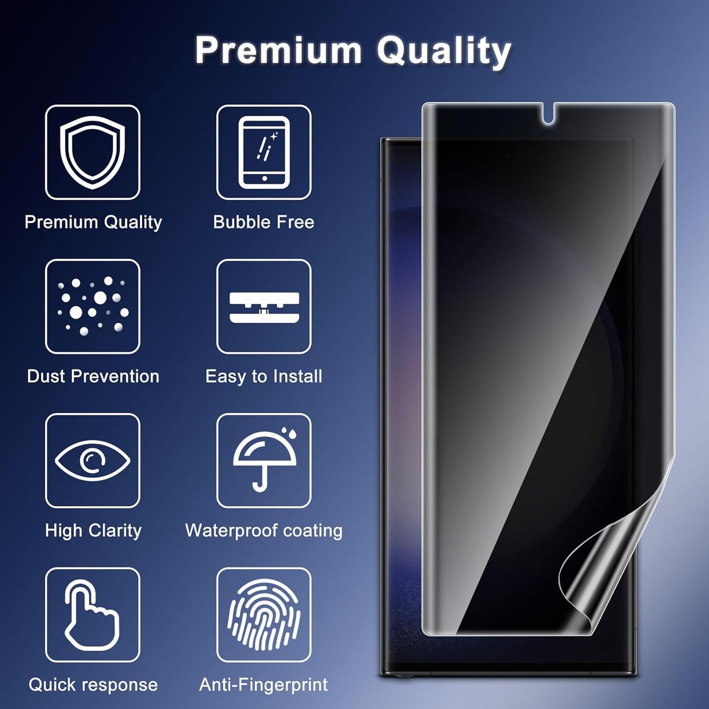 JZG 2 Pack Privacy Screen Protector for Samsung Galaxy S23 Ultra, Anti Spy S23 Ultra Soft Film With Fingerprint Compatibility, Bubble Free