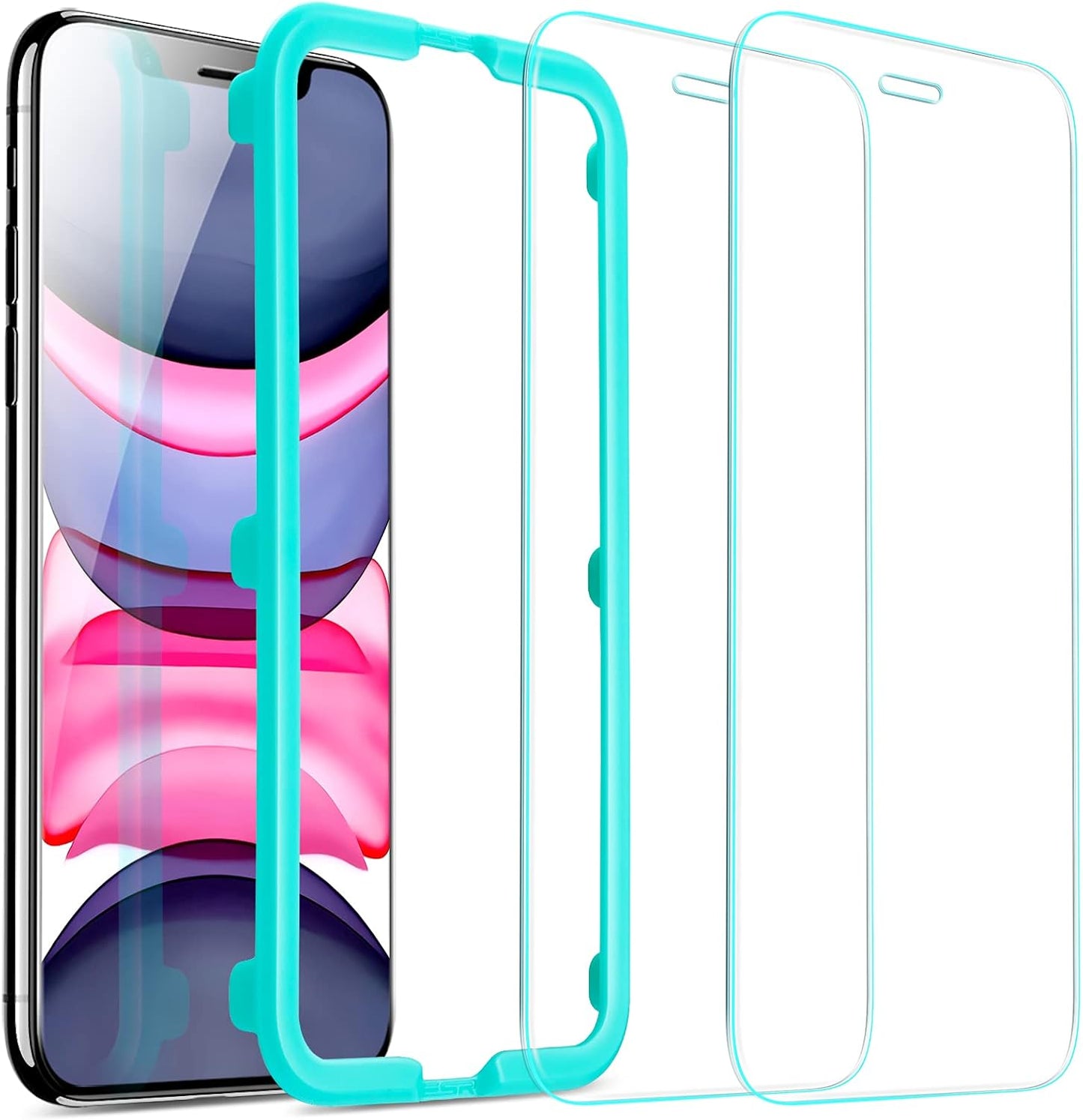 JZG Screen Protector Compatible for iPhone 11, iPhone XR [2 Pack] [Easy Installation Frame] [Case Friendly], Premium Tempered Glass Screen Protector for iPhone 6.1 Inch (2019)