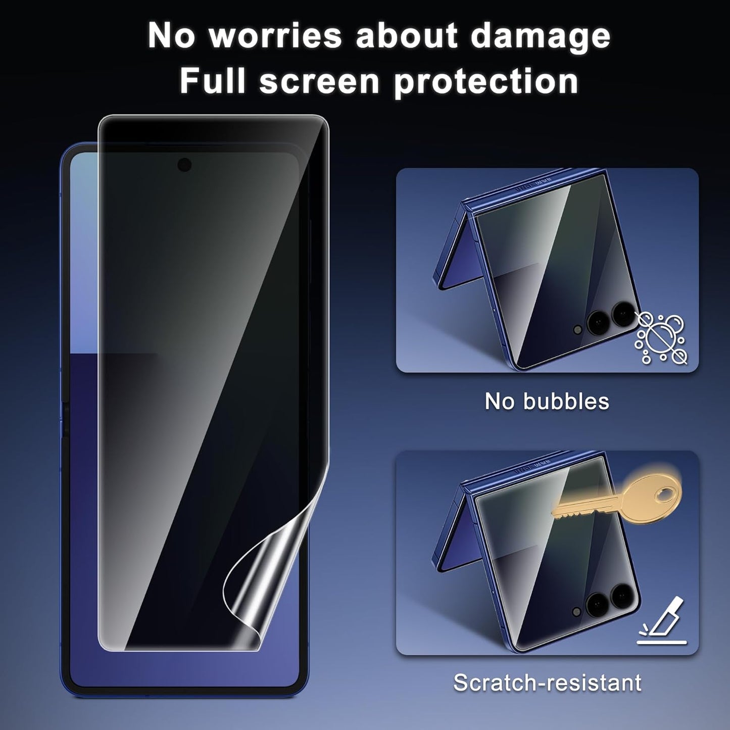 JZG 4 Pack for Samsung Galaxy Z Flip 7 Screen Protector, 2 Pack Inside Anti Spy Film + 2 Pack Front Tempered Glass With Fingerprint Compatibility, Bubble Free