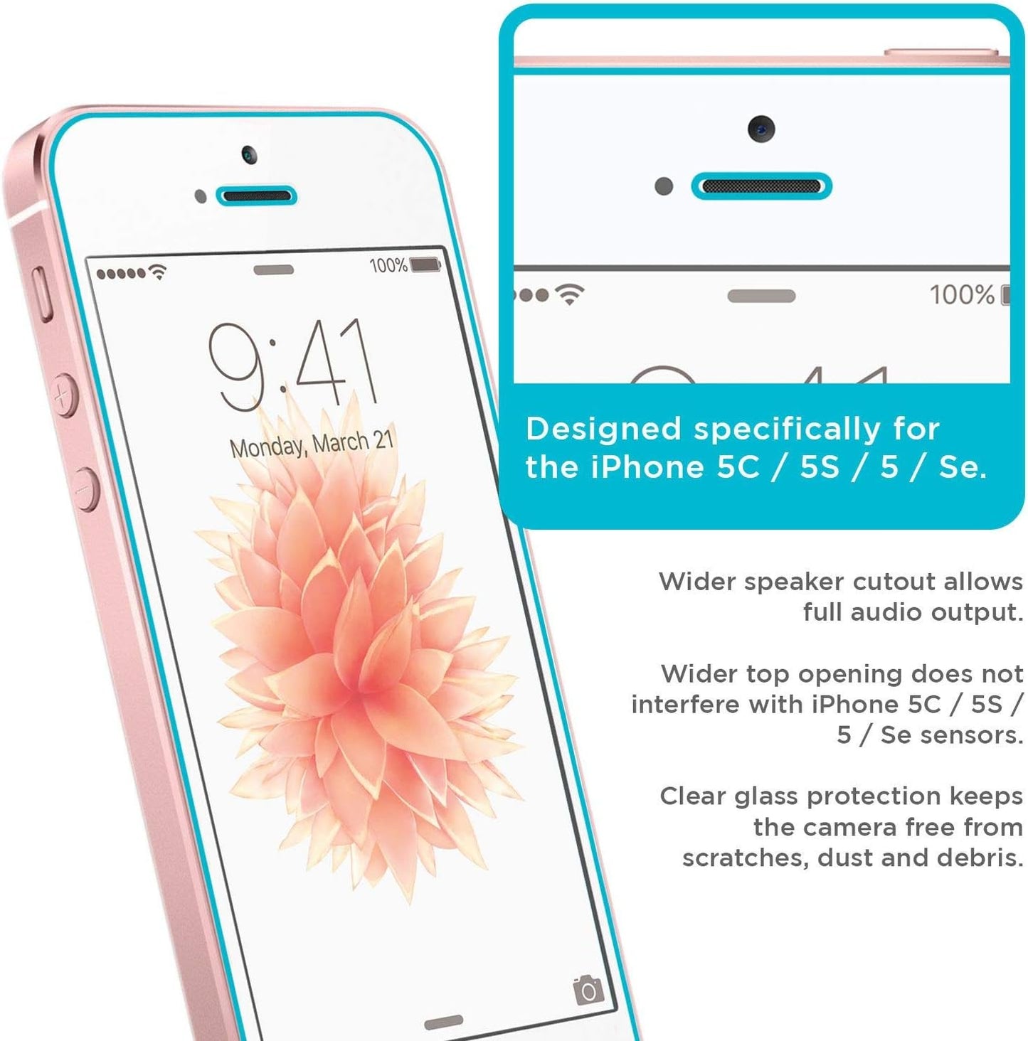 JZG - UltraClear Ballistic Glass Screen Protectors for Apple iPhone 5C / 5S / 5 / SE- Clear [1-Pack]