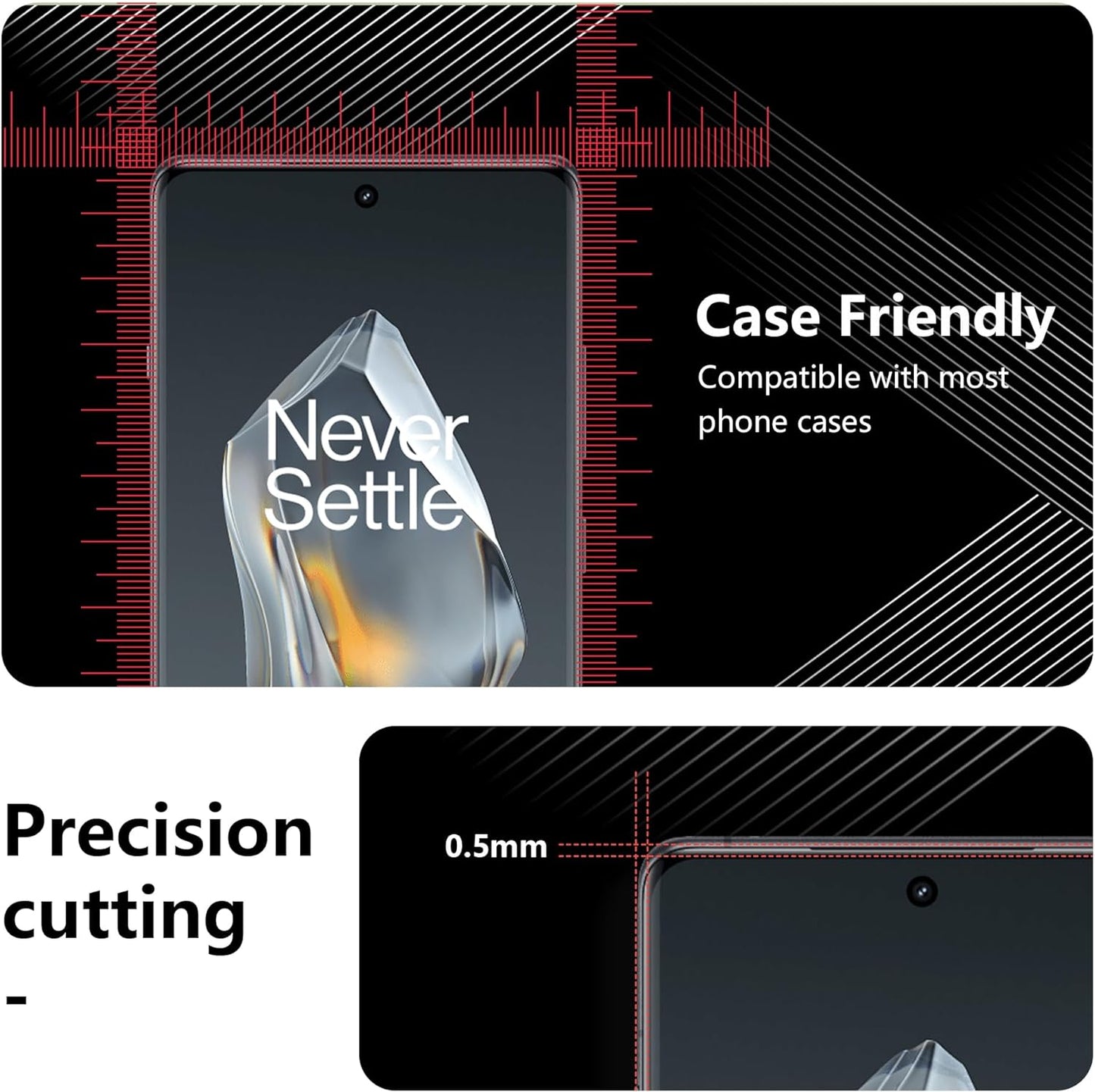 JZG 2 Pack for OnePlus 12R Screen Protector [Non-Glass] with 2 Pack Camera Lens Protector, Case-Friendly, Easy Installation, Bubble Free, Self Healing