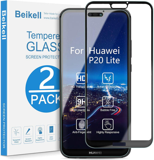 JZG [Pack of 2 Screen Protectors for Huawei P20 Lite, Full Coverage Protective Film with 9H Hardness, Anti-Scratch, Ultra Clear, Bubble-Free