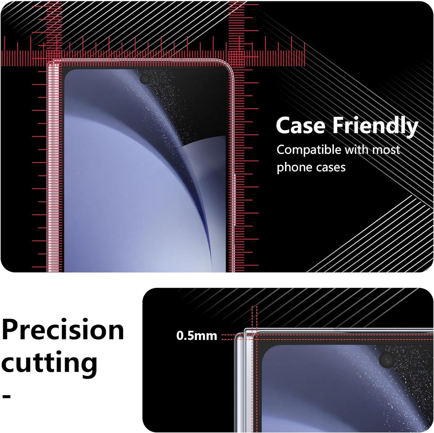 JZG [2+2 Pack for Samsung Galaxy Z Fold 5 Screen Protector, 2 Front Tempered Glass + 2 Camera Lens Protecters, High Clarity, Anti-Shatter, Bubble Free