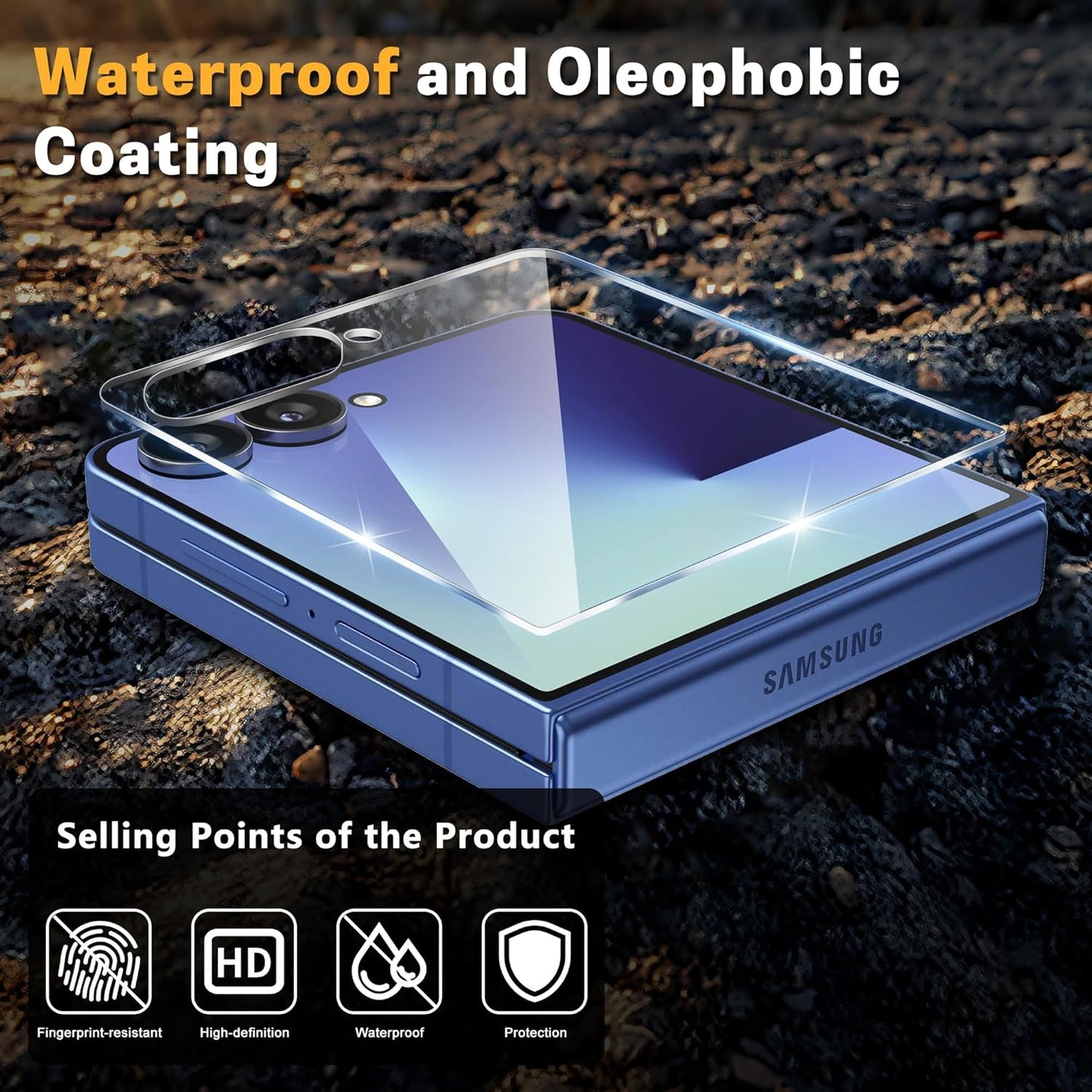 JZG 4 Pack for Samsung Galaxy Z Flip 7 Screen Protector, 2 Pack Inside Flexible Film + 2 Pack Front Tempered Glass With Fingerprint Compatibility, Bubble Free