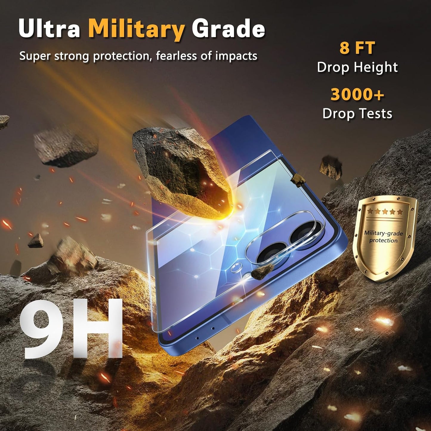 JZG 4 Pack for Samsung Galaxy Z Flip 7 Screen Protector, 2 Pack Inside Flexible Film + 2 Pack Front Tempered Glass With Fingerprint Compatibility, Bubble Free