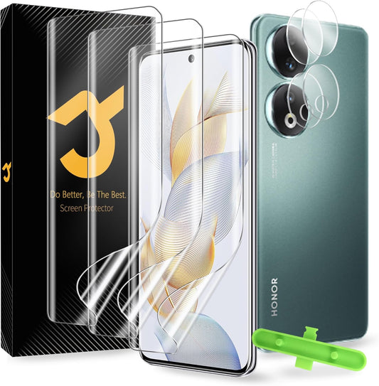 JZG 3+2 Pack for Honor 90 Screen Protector[Not Glass], 3 Pack Flexible TPU Film, 2 Pack Camera Lens Protector, 10-second Self-Healing, Fit without Edge Lifting, Case Friendly