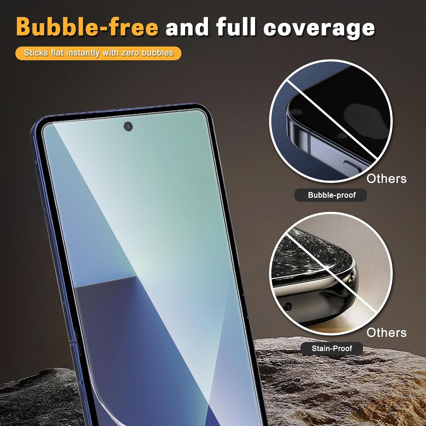 JZG 4 Pack for Samsung Galaxy Z Flip 7 Screen Protector, 2 Pack Inside Flexible Film + 2 Pack Front Tempered Glass With Fingerprint Compatibility, Bubble Free